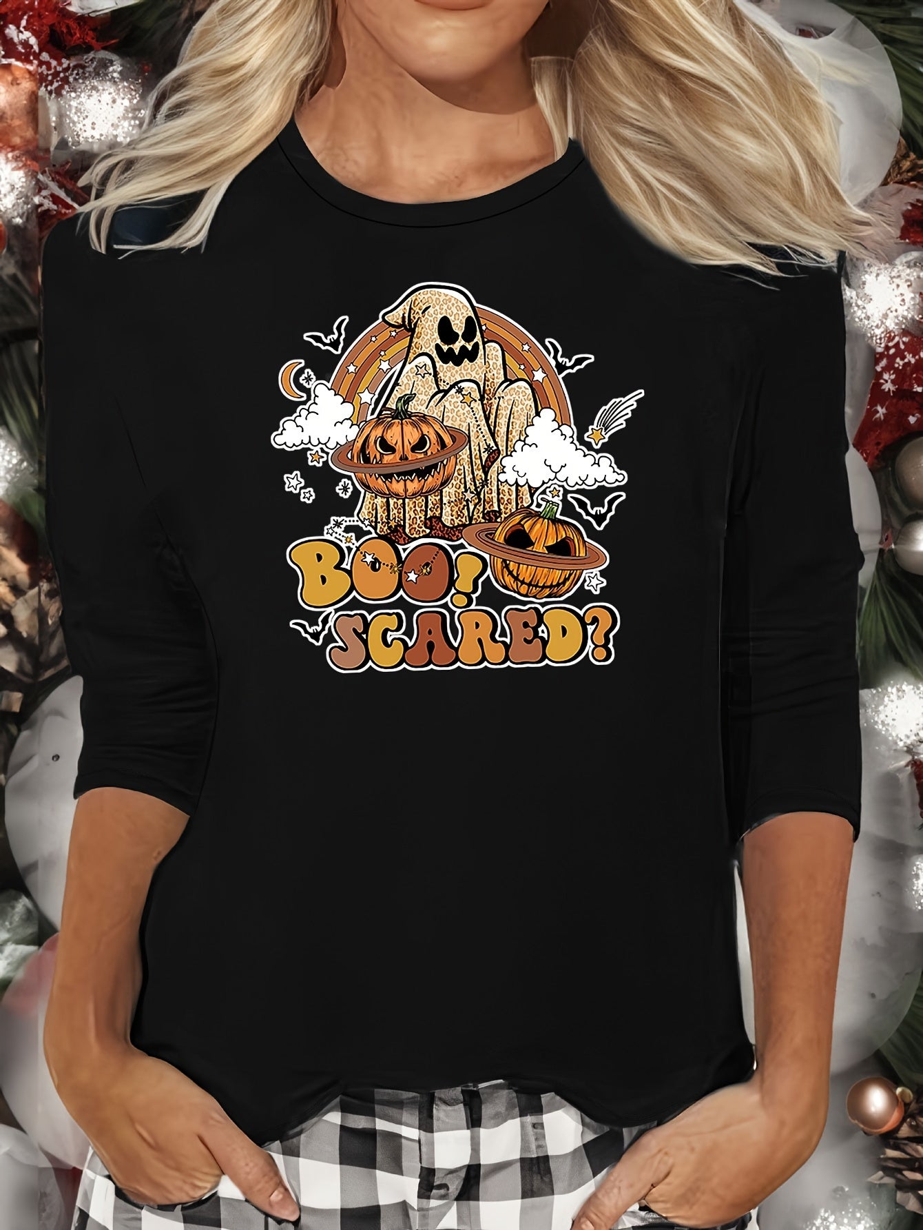 Halloween Pumpkin Print Long Sleeve Top Women's Lounge & Sleepwear