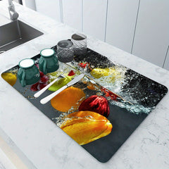 Fruit Pattern Dish Drying Mat Soft Rubber Non Slip Absorbent Wear resistant