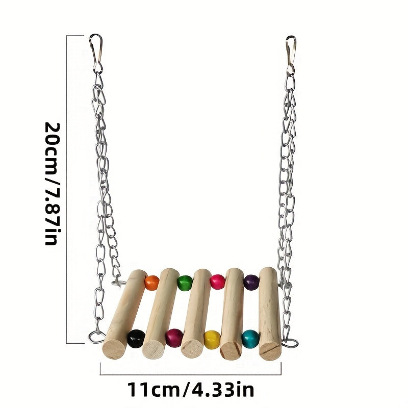 Pet Wooden Ladder Climbing Swing for Parrots Fun Hammock Toy