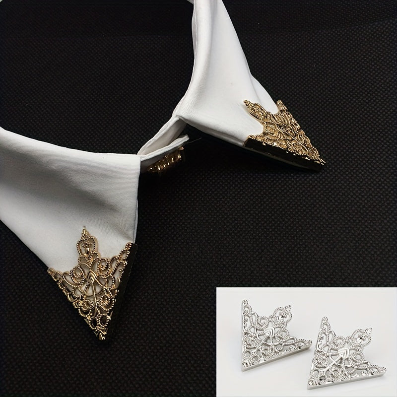 Antique Bronze Retro Palace Collar Pin Hollow Pattern Triangle Collar Buckle
