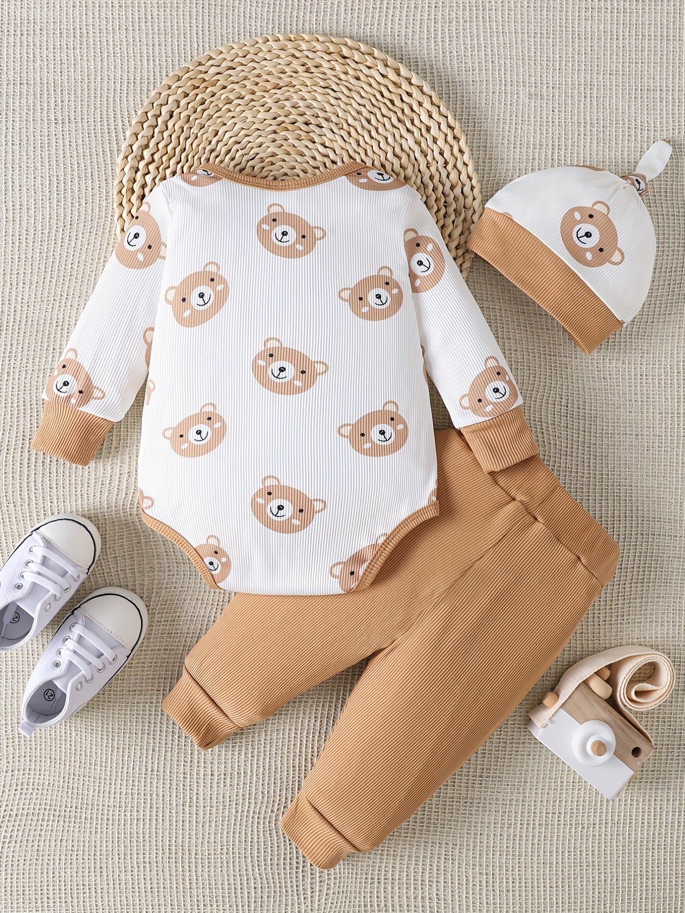 Baby Bear Print Three Piece Outfit Set