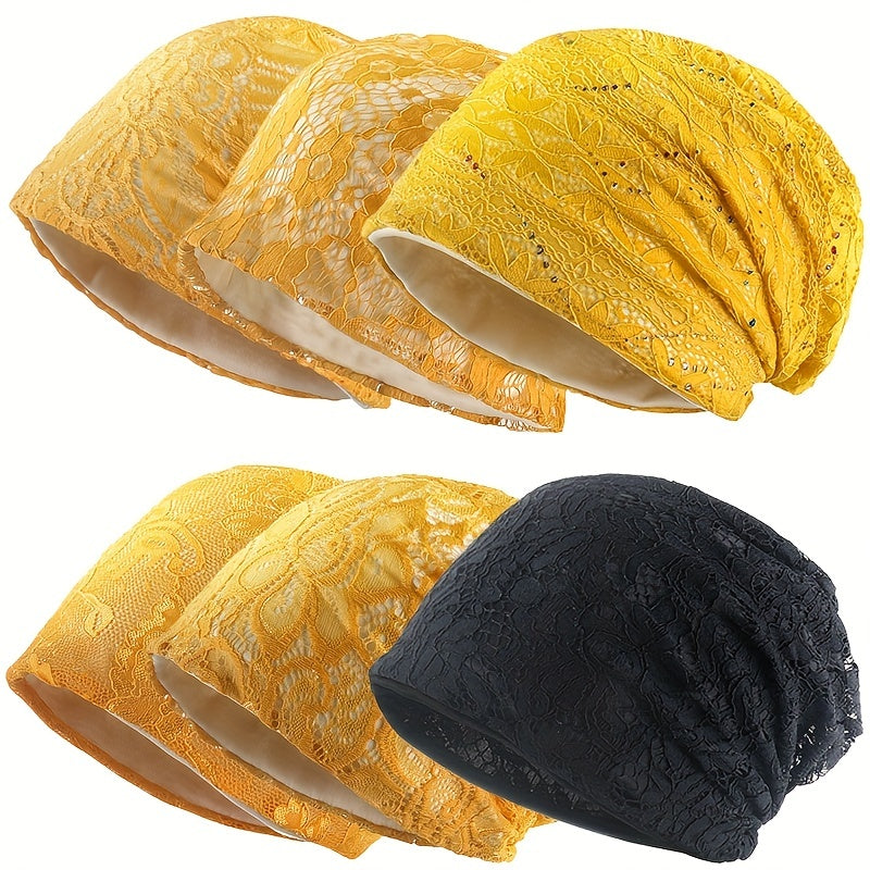 Yellow Lace Beanies Lightweight Breathable Beanie Cap Elastic Casual
