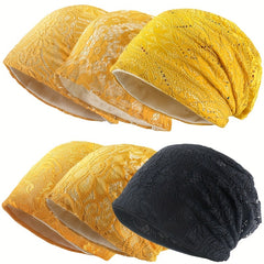 Yellow Lace Beanies Lightweight Breathable Beanie Cap Elastic Casual