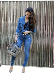 Ripped Whiskering Skinny Jeans Washed Medium Stretch Denim Pants