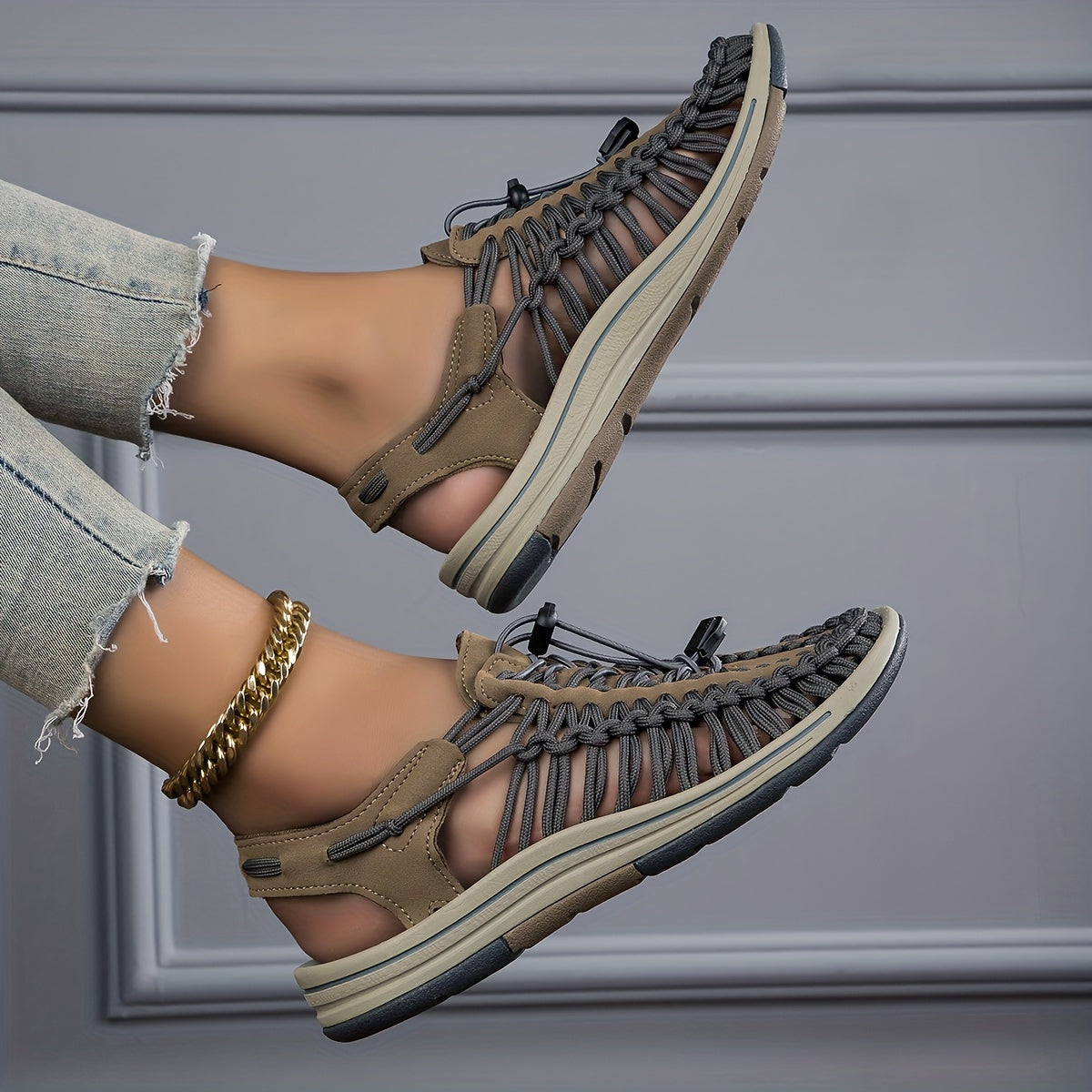 Woven Women's Casual Sandals Summer Breathable Closed Toe Hole Sandals