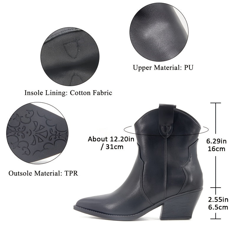 Western Ankle Boots Pointed Toe Slip On Shoes Women's
