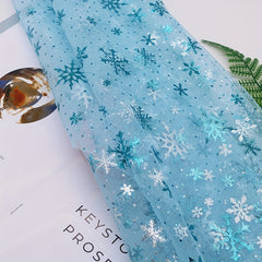1pc Christmas Snowflake Tulle Silvery Decal Organza Mesh Cloth DIY Fabric