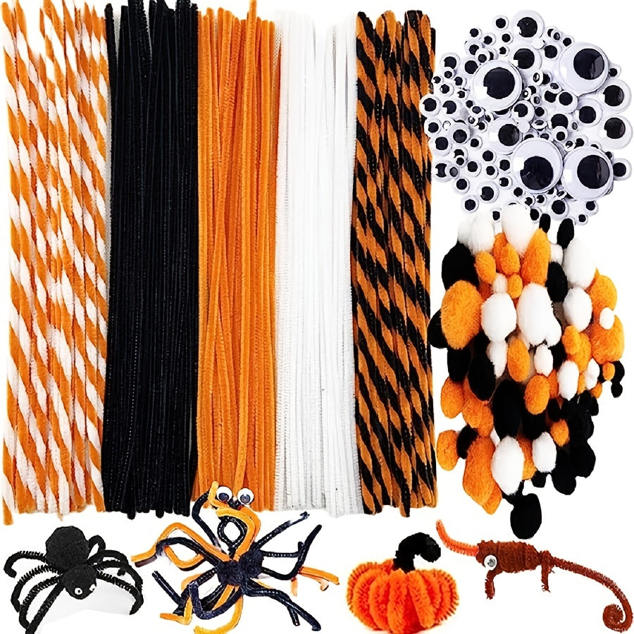 Halloween Craft Supplies Set: Pipe Cleaners, Lollipop Sticks, Swingin