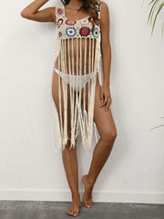Crochet Cover Up Tassel Decor High Stretch Cover Up Women's Swimwear