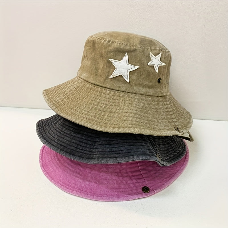 Vintage Star Patch Bucket Hat Washed Distressed Cowboy Boonie Hats