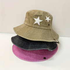 Vintage Star Patch Bucket Hat Washed Distressed Cowboy Boonie Hats
