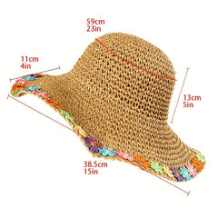 Boho Sun Hat Wide Brim Foldable Straw Bucket Hat