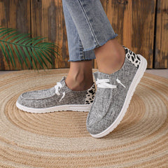 Cow Print Canvas Lace Up Loafers