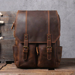 Leather Men's Backpack Large Capacity Vintage Crazy Horse Cowhide Travel Backpac