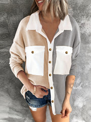 Long Sleeve Block Jacket Button Up Casual Outerwear Women's Clothing