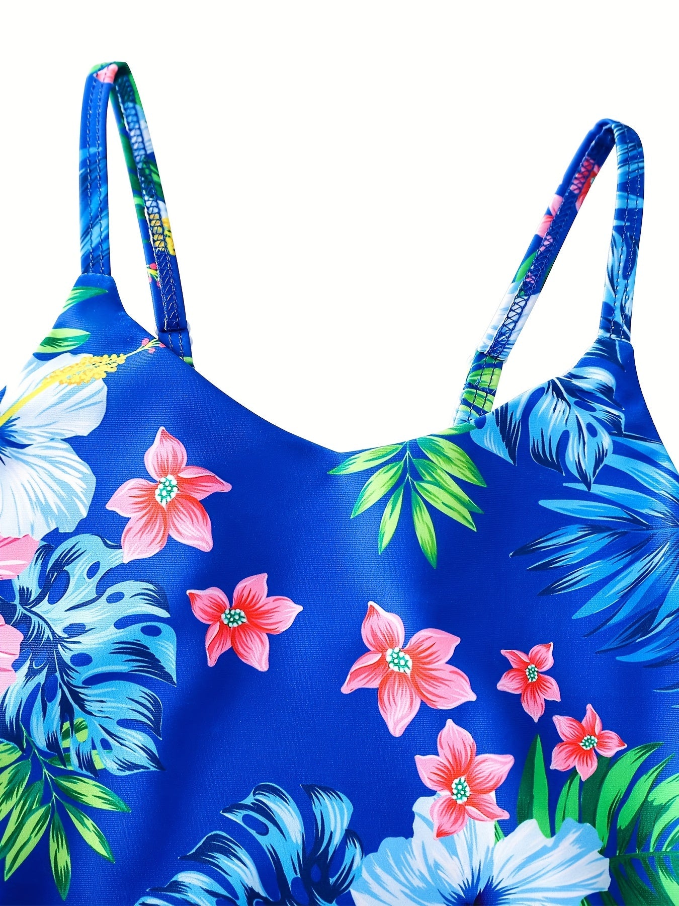 Girls' Floral & Leaves Print Swimsuit for Pool Parties