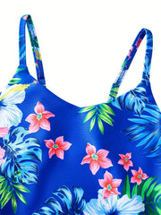 Girls' Floral & Leaves Print Swimsuit for Pool Parties