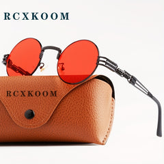 Vintage Metal Steam Punk Sunglasses Round Frame Mens Gothic Oval Retro