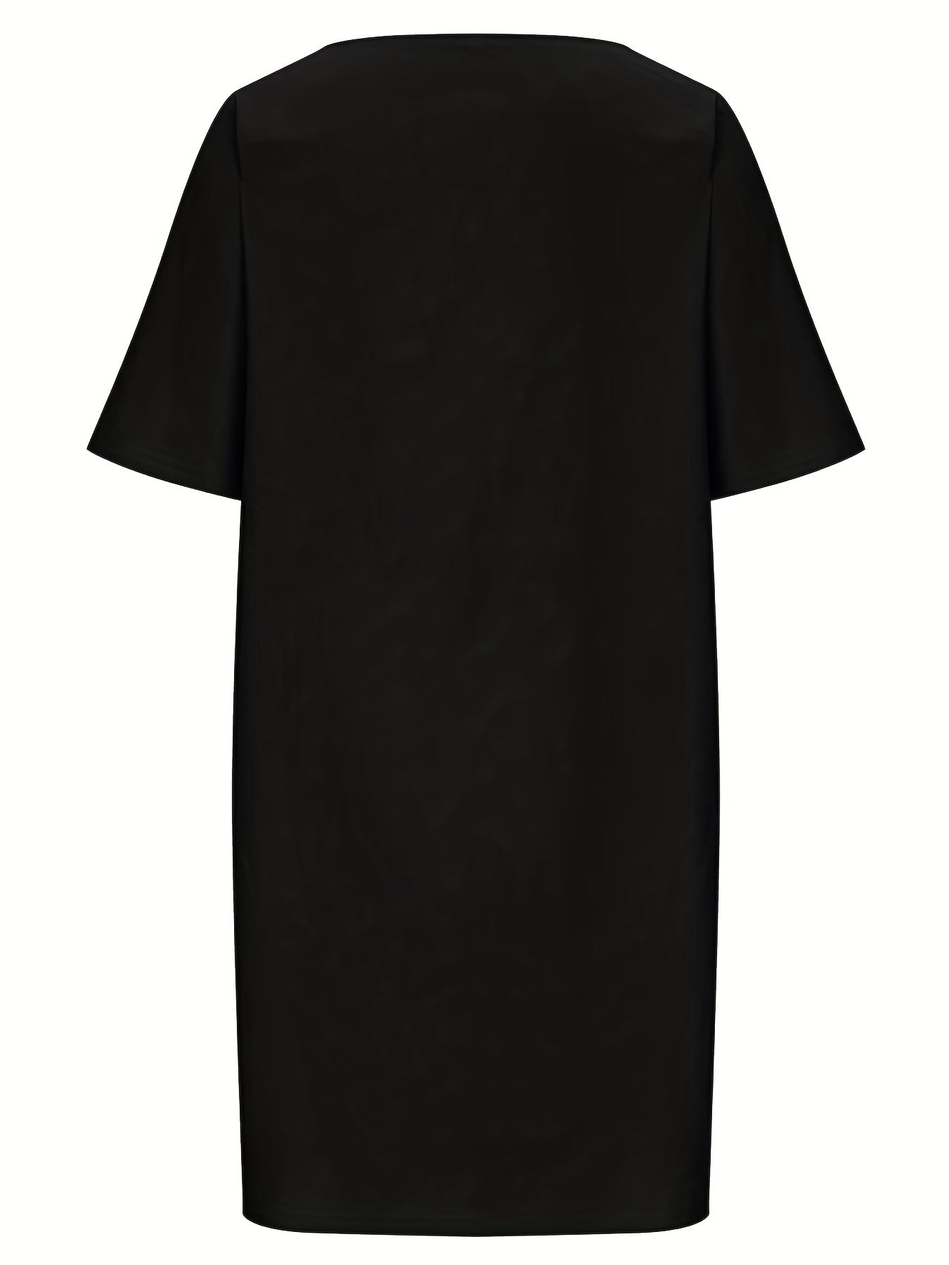 Solid Short Sleeve Round Neck Pleated Dress With Pockets