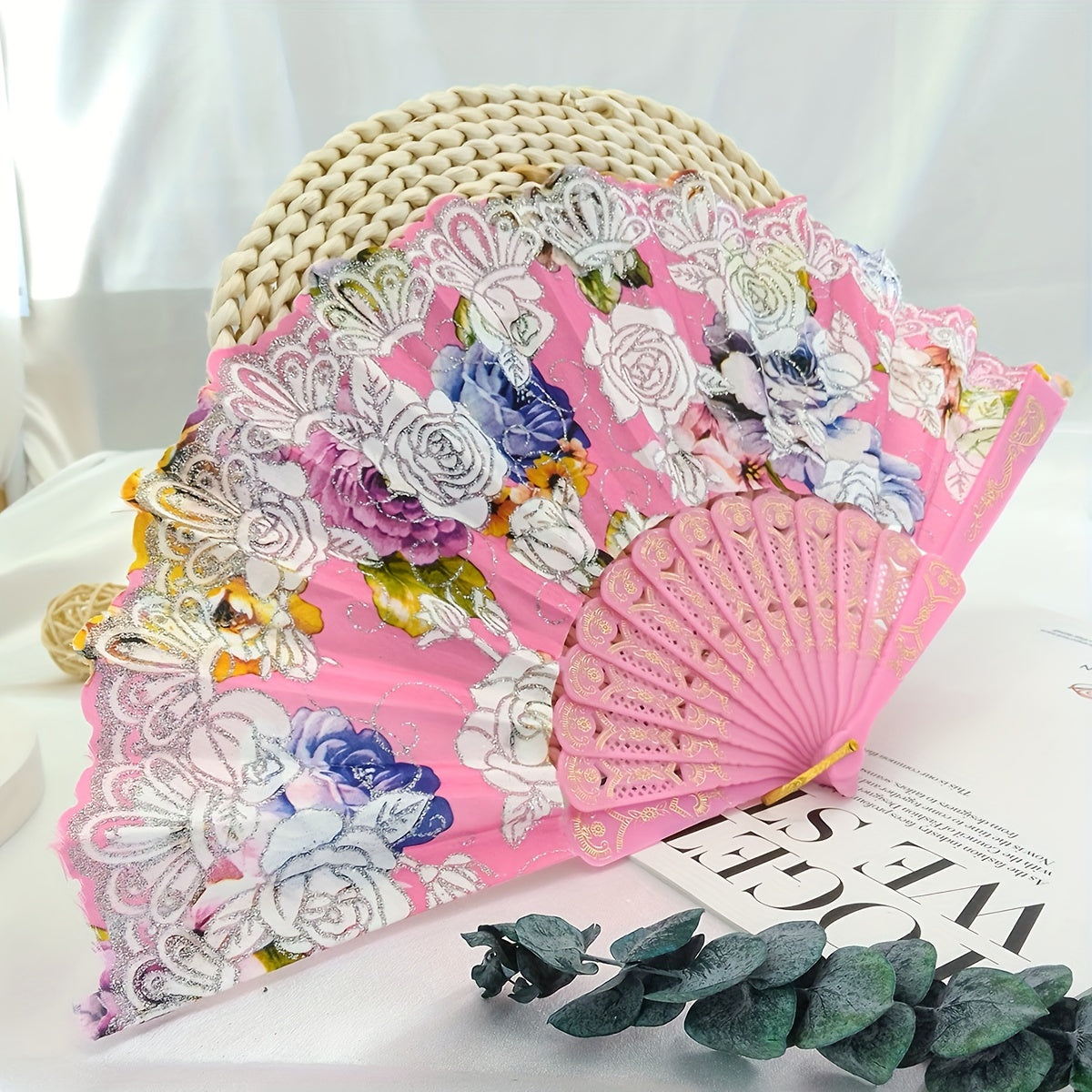 Flower Lace Fan Embroidery Fan Stage Performance Silky Fna