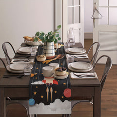 Space Rocket Planet Cotton Linen Table Runner 13x72 Inch