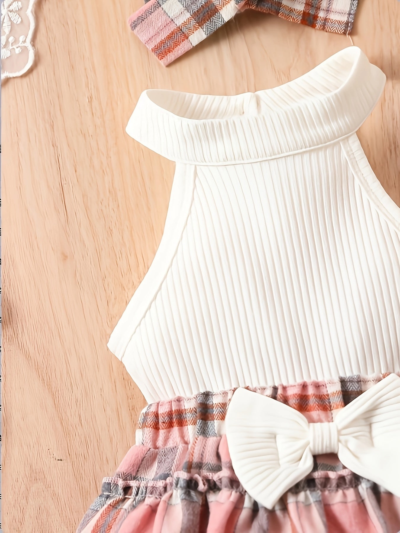 Baby's Stylish Suit Halter Top & Layered Plaid Skirt Set