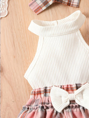 Baby's Stylish Suit Halter Top & Layered Plaid Skirt Set
