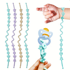 4pcs Silicone Pacifier Clips Adjustable Toy Straps Apricot 2 Gree