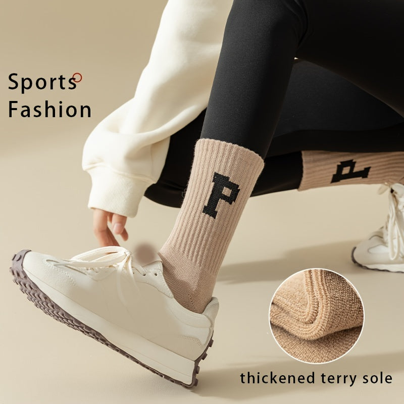 6 Pairs Letter Print Thermal Crew Socks for Women