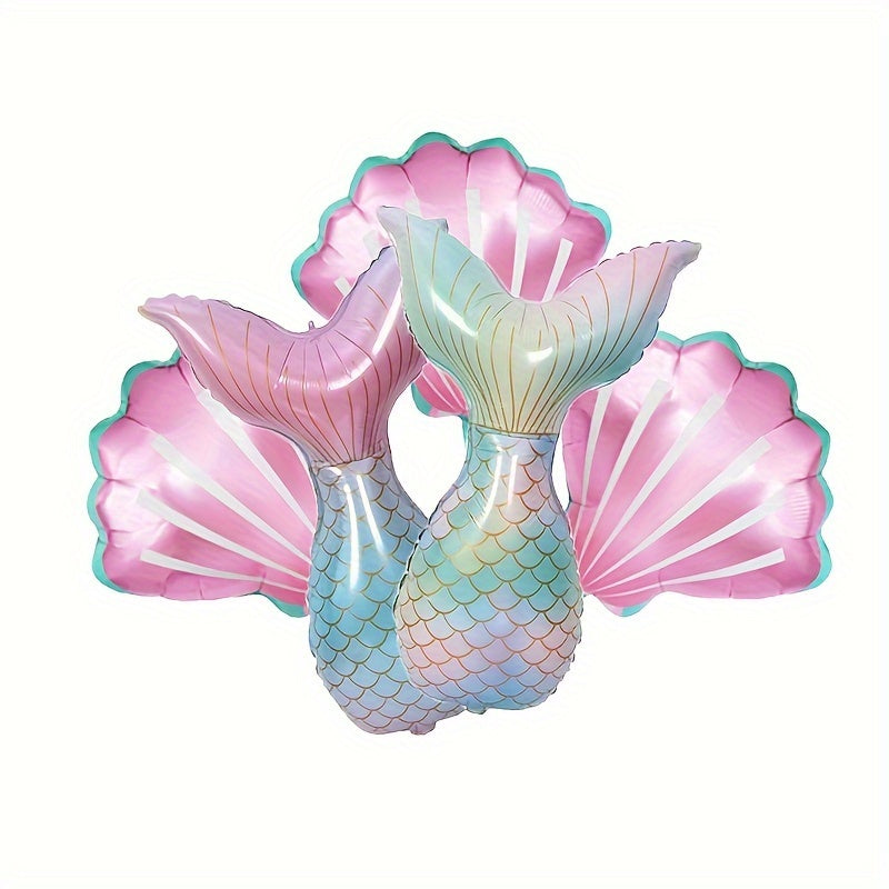 5pcs Fishtail Shell Aluminum Film Balloons Mermaid Themed Party Balloons
