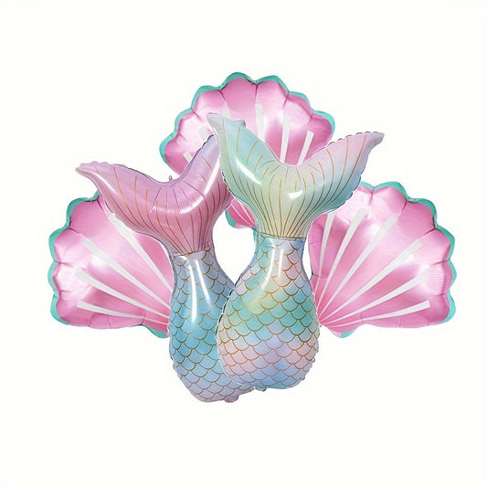 5pcs Fishtail Shell Aluminum Film Balloons Mermaid Themed Party Balloons
