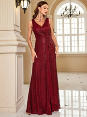 Surplice Neck Sequined Dress Sleeveless Ankle Dress For Party & Banquet