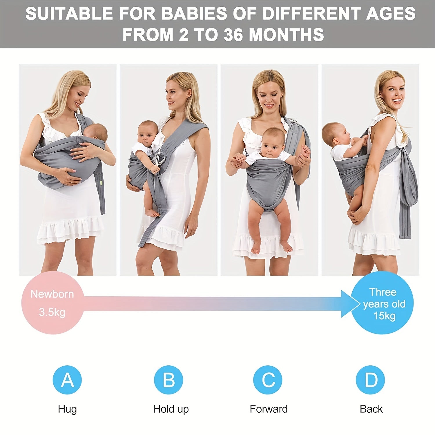 Soft Baby Carrier Sling Wrap Ring for Newborn Toddler Ergonomic Hug Strap