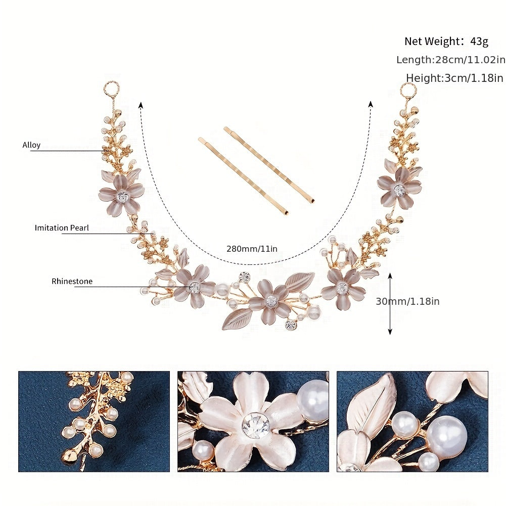 Flower Charm Hair Clip Rhinestone Pearl Bridal Headband