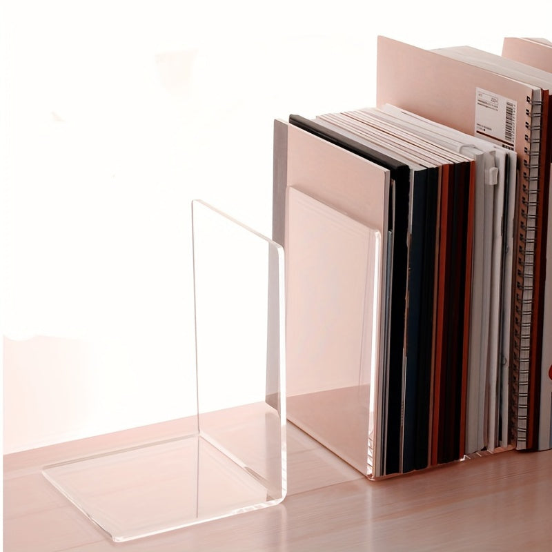 Acrylic Bookends for Shelves Heavy Duty Book Ends and Desktop Organizer