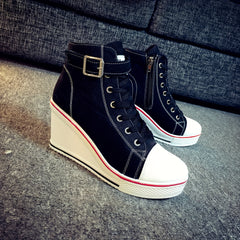 Women's Platform Canvas Sneakers High Round Toe Zipper Casual Shoes