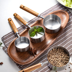 8pcs Measuring Cups & Spoons Set Stainless Steel Wooden Handle