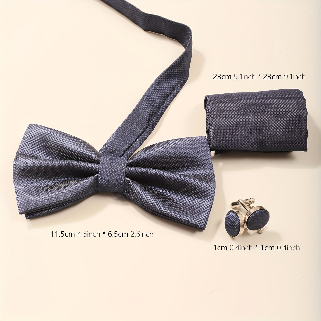 Men's Solid Bow Tie Set Pocket Square Cufflinks Formal Business Wedding