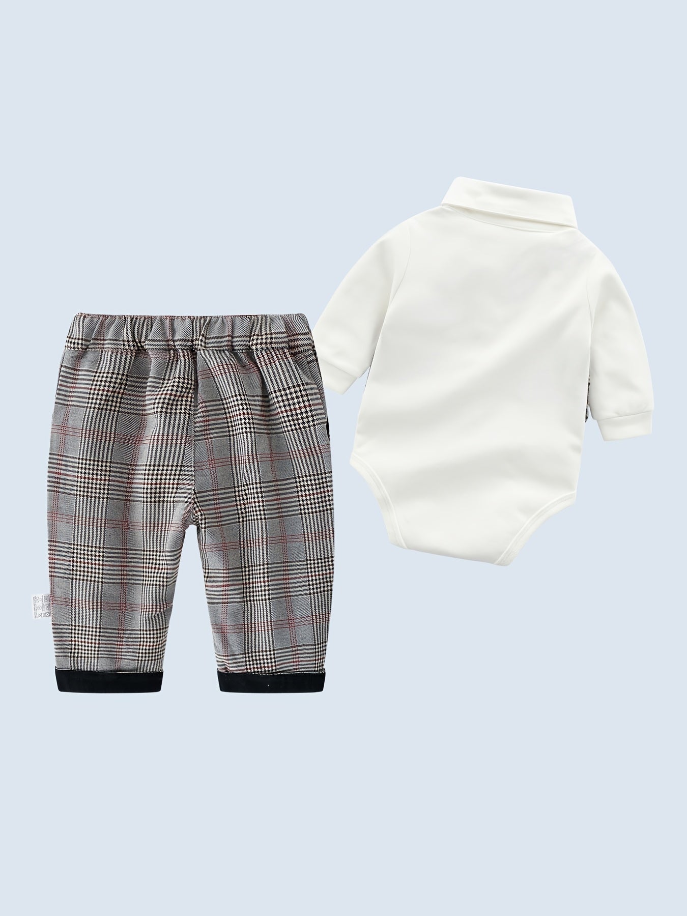 Baby Boys Gentleman Outfits Long Sleeve Romper Plaid Pant Cap Bodysuit Set