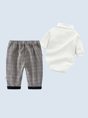 Baby Boys Gentleman Outfits Long Sleeve Romper Plaid Pant Cap Bodysuit Set