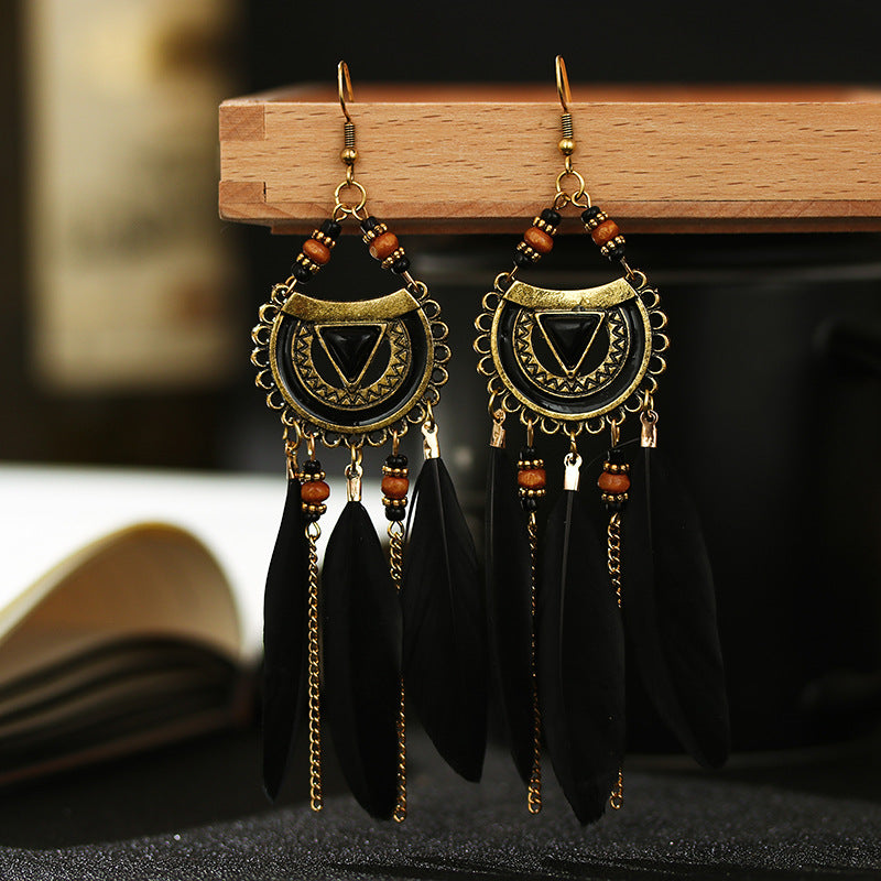 Boho Feather Rice Beads Earrings for Women