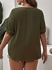 Casual Top Women's Plus Plain Short Sleeve Button Tee