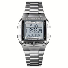 Square Digital Sport Watch with Metal Band