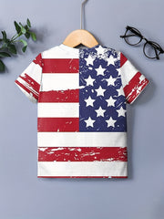 Vintage American Flag Tee for Boys - Breathable & Stretchy - Ideal for Summer