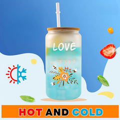 16oz Glass Water Cup With Bamboo Lid & Straw