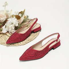 Women's Rhinestone Slingback Sandas Pointed Toe Buckle Strap Flat Shoes