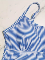 Striped Print Lace Up Tankini Set