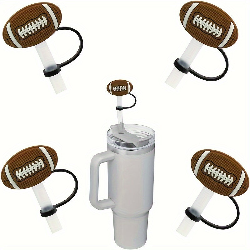 5pcs 8mm Straw Cap PVC Tip Cover Rugby Football Design Reusable