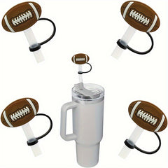 5pcs 8mm Straw Cap PVC Tip Cover Rugby Football Design Reusable