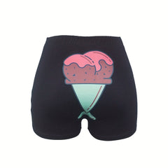Ice Cream Print Skinny Shorts for Women